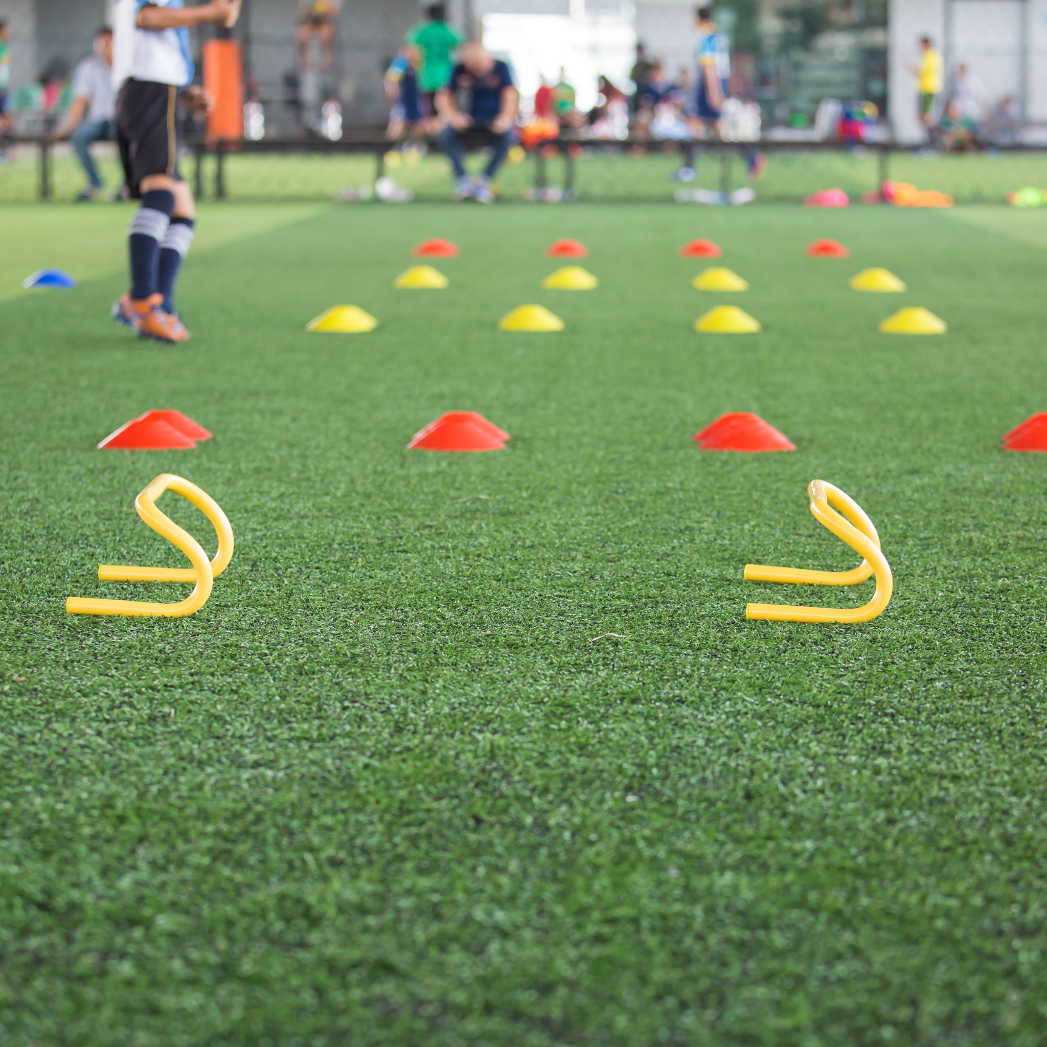Training drill with cones on the pitch